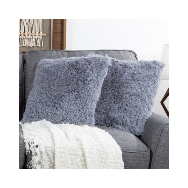 Hastings Home Gray Faux Fur Shag Pillows, Set of 2 675948ETB - main